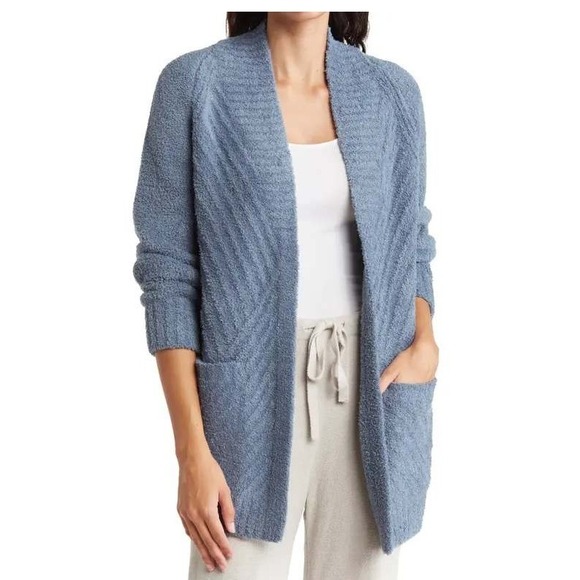 Barefoot Dreams Cozychic Directional Ribbed Cardigan In Blue Mirage